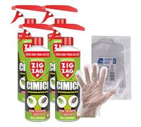 Zig Zag Cimici, Insetticida Microincapsulato a Lento Rilascio. Inodore, Azione Rapida e Residuale, 500ml+OMAGGIO 100pz Guanti HDPE Monouso (4 Spray+1CF Guanti)