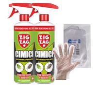 Zig Zag Cimici, Insetticida Microincapsulato a Lento Rilascio. Inodore, Specifico per Cimici, Anti Cimici ad Azione Rapida e Residuale, 500ml+OMAGGIO 100pz Guanti HDPE Monouso (2 Spray+1CF Guanti)