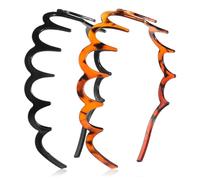 Zig Zag - Fascia per capelli con denti di squalo, 2 pezzi, con denti di squalo, in acrilico, con dentellatura, per sport, fitness, tutti i giorni (nero, marrone scuro, 14,5 × 13 cm)