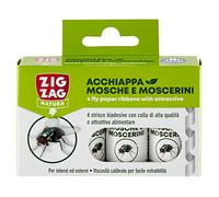 Zig Zag, L'Acchiappamosche Strisce Moschicida, striscia biadesiva con colla di alta qualità e super attrattivo alimentare, contiene 4 strisce