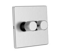 Zigbee Dimmer Smart Switch compatibile con Home Assistant, Philips Hue, Hubitat, Amazon Echo | Nessun filo neutro | Compatibile a 2 vie | LED e incandescente [RD1 cromo spazzolato 2 gang]