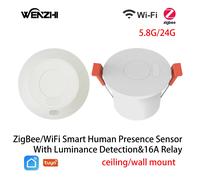 ZigBee/Wifi 5.8/24G MmWave Radar sensore di movimento di presenza umana con relè 16A rilevamento della luminanza 110/220V Tuya Smart Life Home