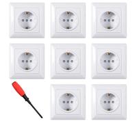 ZIGefofo 8 Pezzi Presa da Muro per Montaggio a Incasso Prese Elettriche da Muro Schuko 1 Vano Presa a Terra 16A 250V EU Standard Bianco con Cacciavite per Soggiorno Camera da Letto (82 mm x 82 mm)