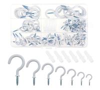ZIGefofo 92 Pezzi Ganci da Soffitto 7 Misure Bianco Ganci a Vite Rivestiti in Vinil Tazza Ganci Soffitto per Natale Giardino Cucina Appendere Tazze Strofinaccio Merci Leggere
