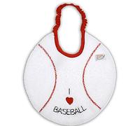 Zigozago - Bavaglino in Cotone a forma di palla da baseball con ricamo I Love Baseball | Fatto a Mano | Personalizzabile con Nome | Colore: Bianco | Chiusura Elastico | Taglia Unica