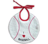 Zigozago - Bavaglino in Cotone a forma di palla da baseball con ricamo I Love Baseball | Fatto a Mano | Personalizzabile con Nome | Colore: Bianco | Chiusura Laccetti | Taglia Unica