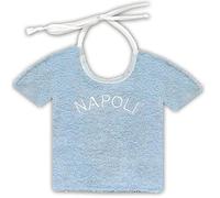 Zigozago - Bavaglino in spugna di cotone a forma di maglia con ricamo Napoli | Fatto a mano | Chiusura: Laccetti | Personalizzabile con Nome | Misura: 30 x 22 cm | Colore: Azzurro e Bianco