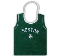 Zigozago - Bavaglino in Spugna di Cotone a forma di maglia da Basket Boston | Fatto a Mano | Personalizzabile con Nome | Colore Verde | Taglia Unica | Misura: 25 x 20 cm | Chiusura: Elastico