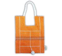 Zigozago - Bavaglino in spugna di cotone ricamata a forma di Campo da Tennis con pallina | Fatto a mano | Chiusura: Elastico | Personalizzabile con Nome | Misura: 20 x 25 cm | Colore: Arancione