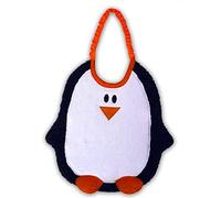 Zigozago - Bavaglino in Spugna di Cotone ricamata a forma di Pinguino | Fatto a mano | Chiusura: Elastico | Personalizzabile con Nome | Misura: 20 x 24 cm | Colore: Bianco e Nero