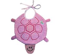 Zigozago - Bavaglino in spugna di cotone ricamata a forma di Tartaruga | Fatto a mano | Chiusura: Laccetti | Personalizzabile con Nome | Misura: 23 x 22 cm | Colore: Rosa