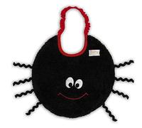 Zigozago - Bavaglino in spugna di cotone ricamata a forma di un simpatico Ragno per Halloween | Fatto a mano | Chiusura: Elastico | Misura: 20 x 20 cm | Colore: Nero