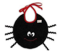 Zigozago - Bavaglino in spugna di cotone ricamata a forma di un simpatico Ragno per Halloween | Fatto a mano | Chiusura: Leccetti | Misura: 20 x 20 cm | Colore: Nero