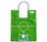 Zigozago - Bavaglino in spugna di cotone ricamata con a forma di campo da calcio con palla appesa | Fatto a mano | Chiusura: Elastico | Personalizzabile con Nome | Misura: 20 x 25 cm | Colore: Verde