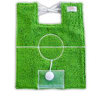 Zigozago - Bavaglino in spugna di cotone ricamata con a forma di campo da calcio con palla appesa | Fatto a mano | Chiusura: Laccetti | Personalizzabile con Nome | Misura: 20 x 25 cm | Colore: Verde
