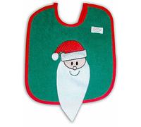 Zigozago - Bavaglino Natalizio in spugna di cotone ricamata con Barba di Babbo Natale | Fatto a mano | Chiusura: Laccetti | Personalizzabile con Nome | Misura: 20 x 22 cm | Colore: Verde