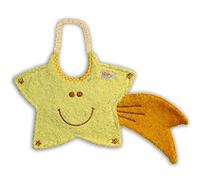 Zigozago - Bavaglino Natalizio ricamato in oro in Spugna di Cotone a forma di Stella Cometa | Fatto a Mano | Personalizzabile con Nome | Colore Giallo | Chiusura: Elastico | Misura: 20 x 32 cm