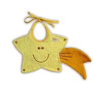 Zigozago - Bavaglino Natalizio ricamato in oro in Spugna di Cotone a forma di Stella Cometa | Fatto a Mano | Personalizzabile con Nome | Colore Giallo | Chiusura: Laccetti | Misura: 20 x 32 cm