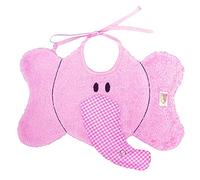 Zigozago - Bavaglino ricamato in Cotone a forma di Elefante con naso portaciuccio | Fatto a Mano | Personalizzabile con Nome | Colore: Rosa | Chiusura: Laccetti | Misura: 30 x 24 cm