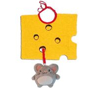 Zigozago - Bavaglino ricamato in Spugna di Cotone a forma di fetta di formaggio con topo e nastro portaciuccio | Fatto a Mano | Personalizzabile con Nome | Chiusura: Laccetti | Misura: 20 x 24 cm