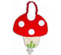 Zigozago - Bavaglino ricamato in spugna di cotone a forma di Fungo con portaciuccio | Fatto a Mano | Personalizzabile con Nome | Chiusura: Laccetti | Misura: 24 x 23 cm | Taglia unica