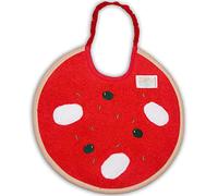 Zigozago - Bavaglino ricamato in Spugna di Cotone a forma di Pizza Margherita | Fatto a Mano | Personalizzabile con Nome | Chiusura: Elastico | Misura: 20 x 20 cm | Colore: Rosso