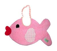 Zigozago - Bavaglino ricamato in Spugna di Cotone foderata a forma di Pesciolino | Fatto a Mano | Personalizzabile con Nome | Colore: Rosa | Chiusura: Elastico | Misura: 30 x 19 cm