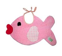 Zigozago - Bavaglino ricamato in Spugna di Cotone foderato a forma di Pesciolino | Fatto a Mano | Personalizzabile con Nome | Colore: Rosa | Chiusura: Laccetti | Misura: 30 x 19 cm