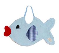 Zigozago - Bavaglino ricamato in Spugna di Cotone foderato a forma di Pesciolino | Fatto a Mano | Personalizzabile con Nome | Colore: Azzurro o Rosa | Chiusura: Elastico | Misura: 30 x 19 cm