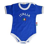 Zigozago - Body a Manica Corta in Cotone Blu con Ricamo Italia | Fatto a Mano in Italia | Personalizzabile con Nome, Taglia 18-24 Mesi 86-92 cm