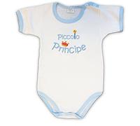 Zigozago - Body a Manica Corta in Cotone Elasticizzato | Fatto a Mano in Italia con ricamo Piccolo Principe | Personalizzabile con Nome, Bordo Azzurro, Taglia 3-6 Mesi