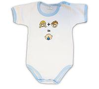 Zigozago - Body Neonato in Cotone 100% Made in Italy | Personalizzabile con Nomi di Mamma, Papà e Bebè | Ricamo con Faccine di Famiglia | Taglia 3-6 mesi (62-68 cm), Colore Azzurro