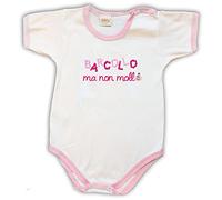 Zigozago - Body Neonato Manica Corta in Cotone Elasticizzato | Fatto a Mano in Italia con Ricamo Barcollo ma non mollo - Personalizzabile con Nome | Taglia 3-6 mesi (62-68 cm), Colore Rosa
