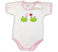 Zigozago - Body Neonato Manica Corta in Cotone | Ricamo Simpatico di Due Ranocchie | Personalizzabile con Nome del Bambino | Fatto a Mano in Italia - Taglia 18-24 Mesi 86-92 cm, Colore Rosa