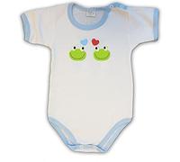 Zigozago - Body Neonato Manica Corta in Cotone | Ricamo Simpatico di Due Ranocchie | Personalizzabile con Nome del Bambino | Fatto a Mano in Italia,Taglia 0-1 mese (50-56 cm), Colore Azzurro