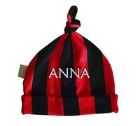 Zigozago - Cappellino Cuffia con Nodo Centrale in Cotone per Neonato a Righe Rosso Nere | Fatto a Mano | Personalizzabile con Nome Ricamato, Taglia 0-6 Mesi Oppure 6-12 Mesi