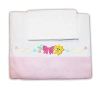 Zigozago - Set 3 pz Lenzuola in Piquet con Ricamo "Ciuccio Fiocco e Sole"| Colore: Rosa | Federa, Lenzuolo e Coprimaterasso con Elastico | Misure 145x110 cm | Fatto a Mano, personalizzabile con nome