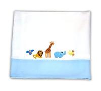 Zigozago - Set 3pz Lenzuola in Piquet per lettino con Ricamo Arca di Noè | Colore Azzurro | Federa, Lenzuolo e Coprimaterasso con Elastico | Misure 145x110 cm | Fatto a Mano personalizzabile con nome