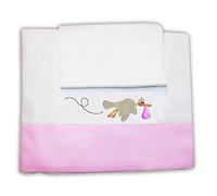 Zigozago - Set Lenzuola ricamate in raffinato piquet di cotone fatte a mano Cicogna; Dimensione: culla; Colore: Rosa