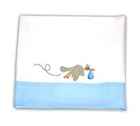 Zigozago - Set Lenzuola ricamate in raffinato piquet di cotone fatte a mano Cicogna; per lettino; colore: Azzurro; Dimensioni: 145 x 110 cm