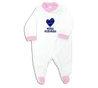 Zigozago - Tutina a Manica lunga in ciniglia di Cotone con ricamo -Cuore Nero Azzurro- | Fatto a Mano in Italia | Personalizzabile con Nome della Bambina | Colore: Rosa | Taglia: 3/6 mesi