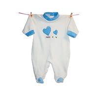 Zigozago - Tutina a Manica lunga in ciniglia di Cotone con ricamo -Papà + io- | Fatto a Mano in Italia | Personalizzabile con Nome del Bambino | Bordo: Azzurro | Taglie: 0 mesi