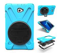ZiHang Custodia Galaxy Tab A 10.1, Ibrida Antiurto Tre-Strati Cover Silicone + PC Protettiva Case con Supporto Girevole 360°, Cinturino a Mano per Samsung Galaxy Tab A 10.1 T580 T585 (Blu)