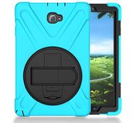 ZiHang Custodia Galaxy Tab A 10.1, Ibrida Antiurto Tre-Strati Cover Silicone + PC Protettiva Case con Supporto Girevole 360°, Cinturino a Mano per Samsung Galaxy Tab A 10.1 P580 / P585 Tablet (Blu)