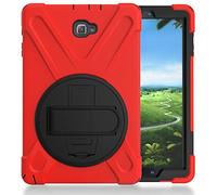 ZiHang Custodia Galaxy Tab A 10.1, Ibrida Antiurto Tre-Strati Cover Silicone + PC Protettiva Case con Supporto Girevole 360°, Cinturino a Mano per Samsung Galaxy Tab A 10.1 P580 / P585 Tablet (Rosso)