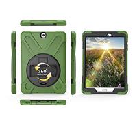 ZiHang Custodia Galaxy Tab S2 9.7, Ibrida Antiurto Tre-Strati Cover Silicone + PC Protettiva Case con Supporto Girevole 360°, Cinturino a Mano per Samsung Galaxy Tab S2 9.7 T815 T810 (Verde Scuro)
