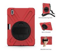 ZiHang Custodia Huawei MatePad PRO 10.8, Ibrida Antiurto Tre-Strati Cover Silicone + PC Protettiva Case con Supporto, Cinturino a Mano & Tracolla, Porta Penna per Huawei MatePad PRO 10.8 (Rosso)