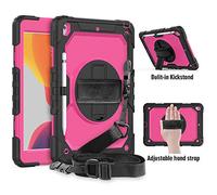 ZiHang Custodia per iPad 10.2 2019, Full-Body Antiurto Robusto Protettiva Cover con Supporto Girevole a 360 ° e Tracolla Staccabile per iPad 10.2 2019 (Nero + Rosa Rossa)