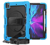 ZiHang Custodia per iPad PRO 12.9 2020 & 2018, Full-Body Antiurto Robusto Protettiva Cover con Supporto Girevole a 360 ° e Tracolla Staccabile per iPad PRO 12.9 2020 & 2018 (Cielo Blu)