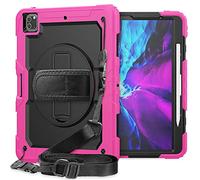 ZiHang Custodia per iPad PRO 12.9 2020 & 2018, Full-Body Antiurto Robusto Protettiva Cover con Supporto Girevole a 360 ° e Tracolla Staccabile per iPad PRO 12.9 2020 & 2018 (Rosa Rossa)
